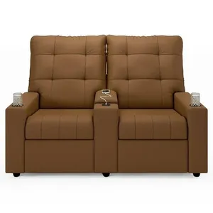 Poltrona De Cinema Reclinável 2 Lugares Baú Usb Mallie Fh9 Pu Caramelo - Mpozenato