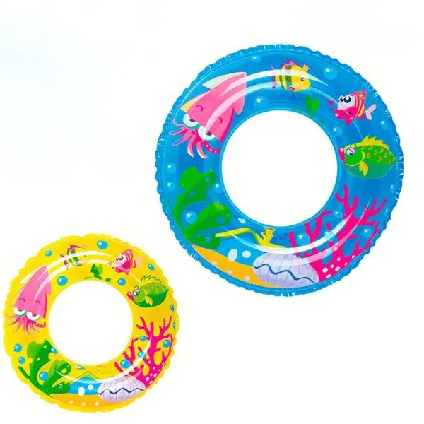 Boia Inflável Circular Infantil Fundo do Mar 60cm Azul para Piscina e Praia Wellmix Boia Inflável Circular Infantil Fundo do Mar 60cm Azul Wellmix