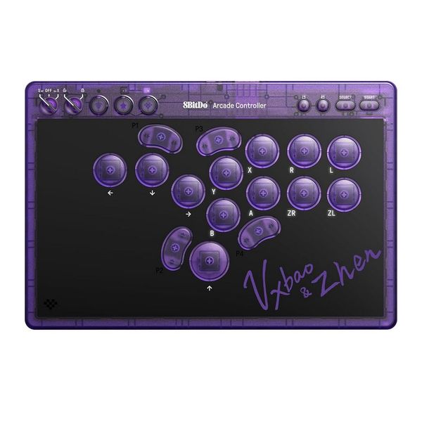 Controle Wireless 8BitDo - Arcade Controller - Transparent Purple Signature Edition - 80FG02