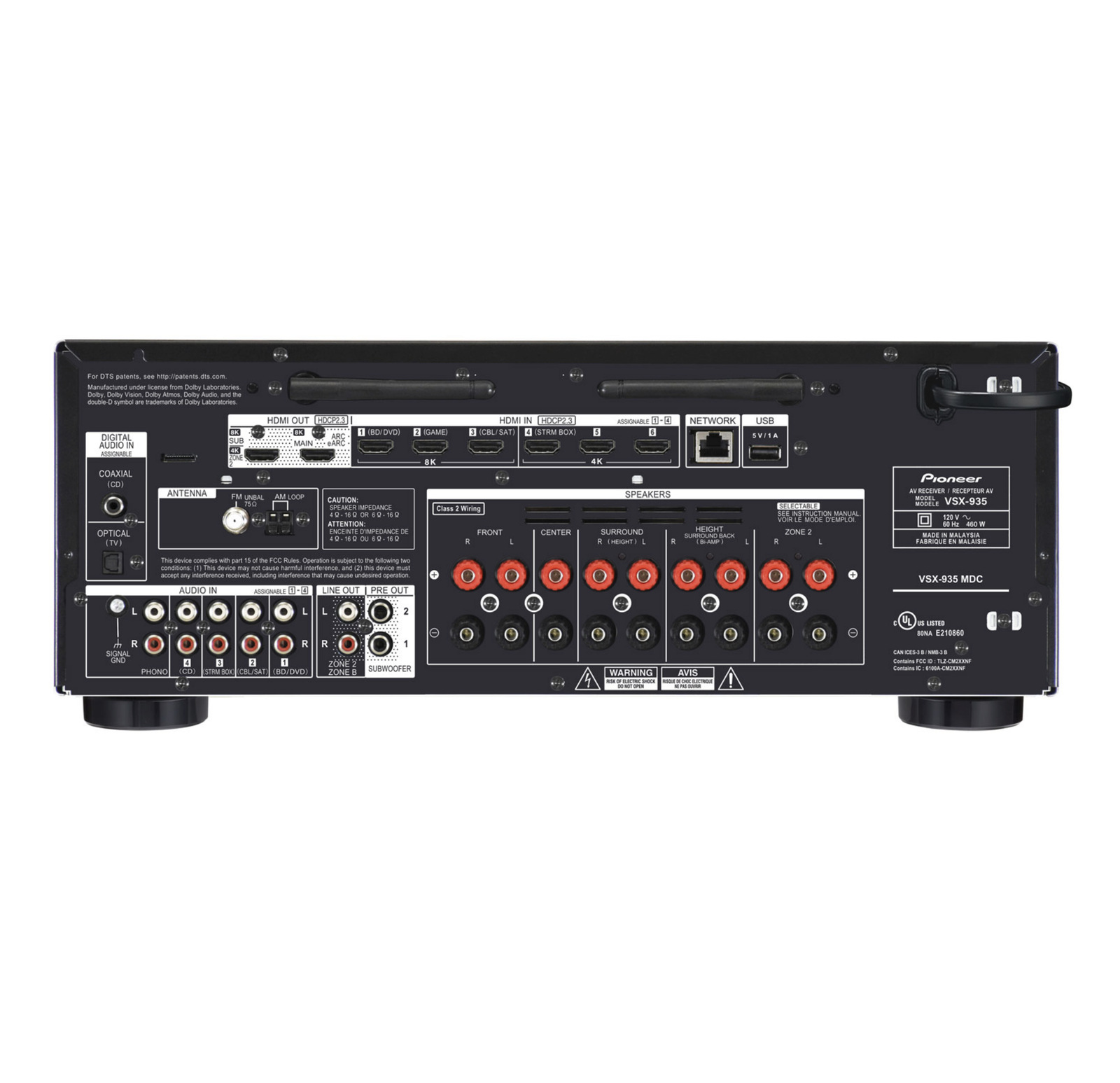Receiver Pioneer VSX-935 7.2 Canais 8K Ultra HD Dolby Atmos -120v