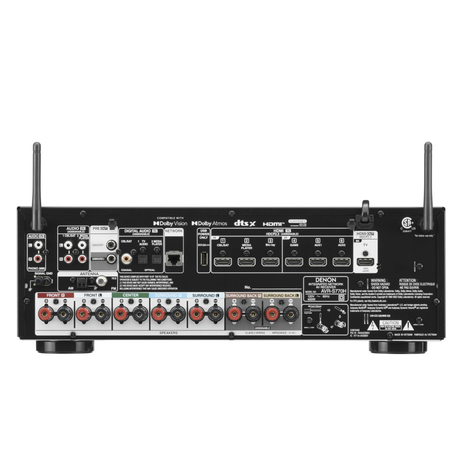 Receiver Denon AVR-S770H Wi-Fi 7.2 Dolby Atmos, DTS:X e Bluetooth 120v