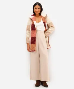 calça wide leg de viscose cintura alta com elástico - areia 44
