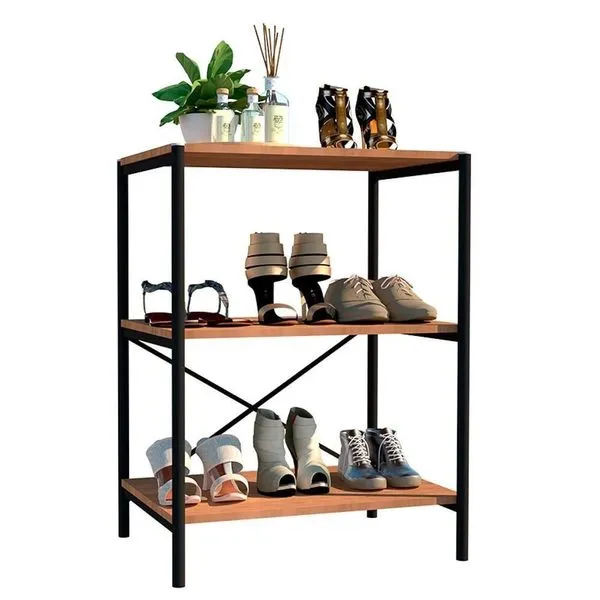 Sapateira Multiuso Hall De Entrada 60cm 3 Prateleiras Padova Demolição-preto - Artefamol
