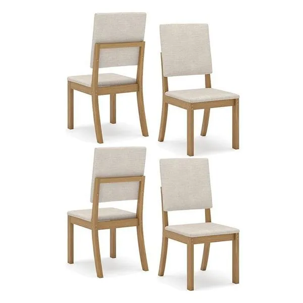 Cadeira Para Mesa De Jantar Milla Kit 4 Peças Nature Linho - Henn