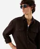 camisa masculina de algodão manga longa texturizada marrom GG