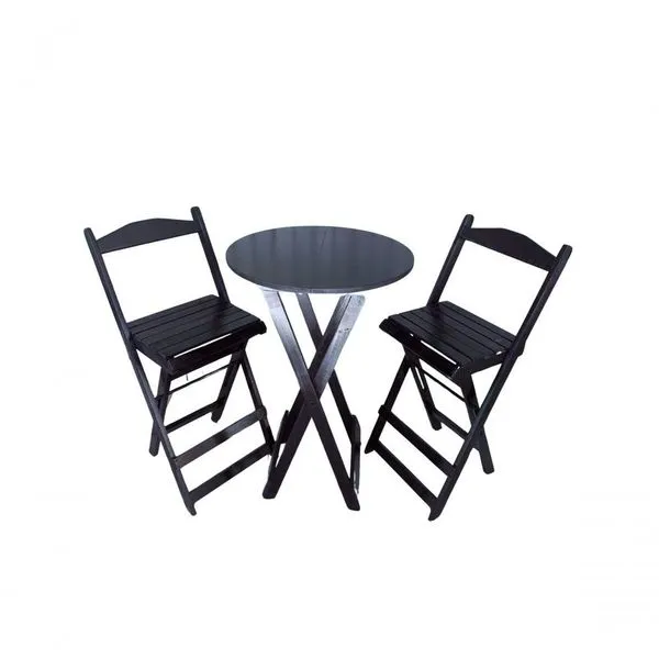 Jogo de Bistrô Dobrável Mesa com 2 Banquetas para Bar em Madeira Preto Móveis 4I Jogo de Bistrô Dobrável Mesa com 2 Banquetas Madeira Preto Móveis 4I