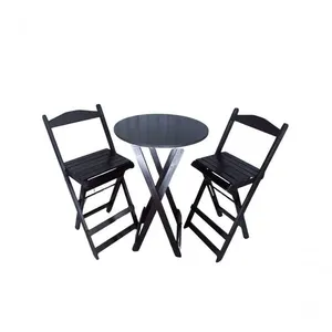 Jogo de Bistrô Dobrável Mesa com 2 Banquetas para Bar em Madeira Preto Móveis 4I Jogo de Bistrô Dobrável Mesa com 2 Banquetas Madeira Preto Móveis 4I