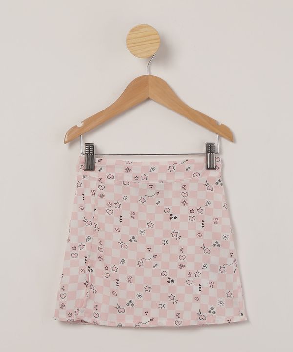 saia infantil de viscose estampada quadriculada rosa 12