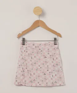 saia infantil de viscose estampada quadriculada rosa 8