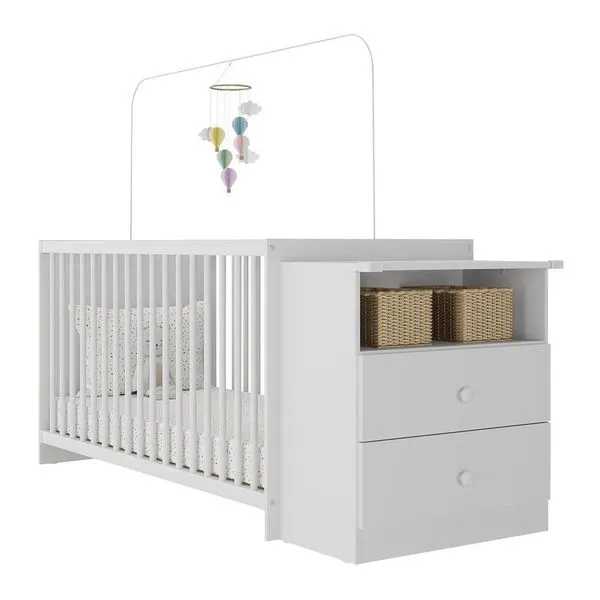 Berço Cômoda Multifuncional FG4013 em MDP com Colchão Incluso Branco Certificado Pelo INMETRO Berço Cômoda Com Colchão Incluso Meu Bebê Multimóveis Fg4013 Branco