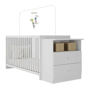 Berço Cômoda Multifuncional FG4013 em MDP com Colchão Incluso Branco Certificado Pelo INMETRO Berço Cômoda Com Colchão Incluso Meu Bebê Multimóveis Fg4013 Branco