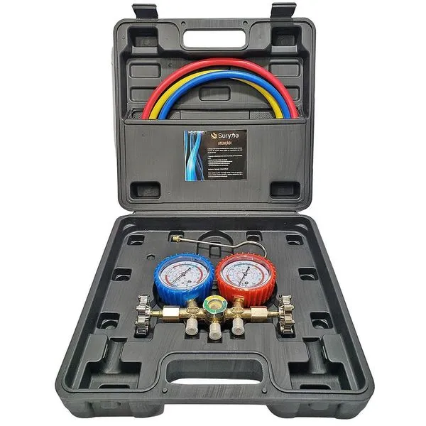 Manifold 1/4" Com Maleta E Mangueira 90cm R22 - R134 - R404 Suryha 80150.001