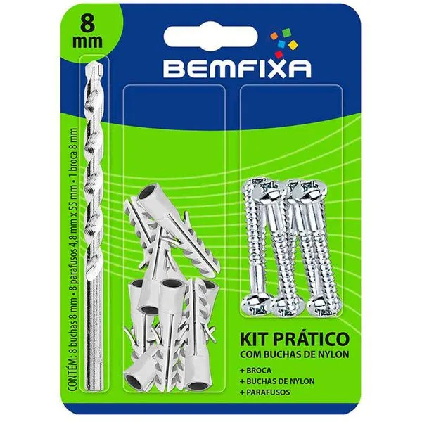 Kit Parafuso Bemfixa Phillips Bucha de Nylon e Broca 8mm 17 Unidades (MP)