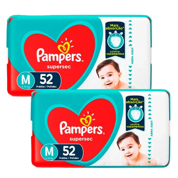 kit 2 Fraldas Pampers Supersec Hiper M - 52 Tiras