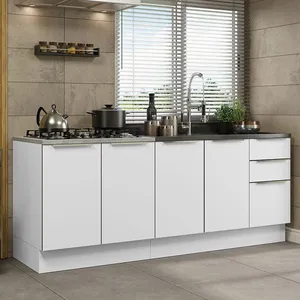 Kit com 2 Balcões de Cozinha Madesa Lux 4 Portas 3 Gavetas (Sem Tampo e Pia) Branco/Branco Veludo Cor:Branco/Branco Veludo