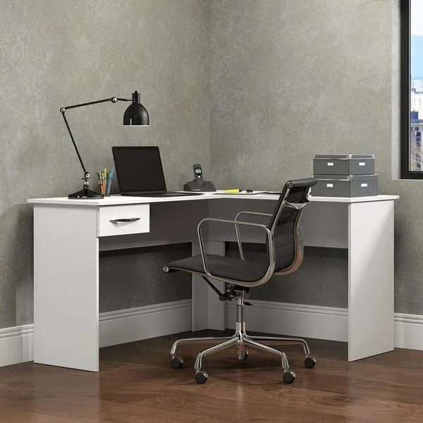 Mesa Para Escritório Escrivaninha De Canto 1 Gaveta Menu Móveis Branco