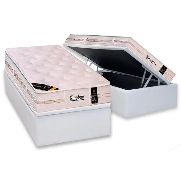 Kit Cama Box Baú Solteiro Kingdom Aloe Vera 88x188 com Colchão Molas Ensacadas Courano White Colchões Castor Ortobom Cama Box Baú Solteiro: Colchão Molas Pocket Ensacadas Castor Kingdom Aloe Vera + Base Crc Courano White (88x188)