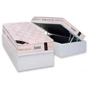 Kit Cama Box Baú Solteiro Kingdom Aloe Vera 88x188 com Colchão Molas Ensacadas Courano White Colchões Castor Ortobom Cama Box Baú Solteiro: Colchão Molas Pocket Ensacadas Castor Kingdom Aloe Vera + Base Crc Courano White (88x188)