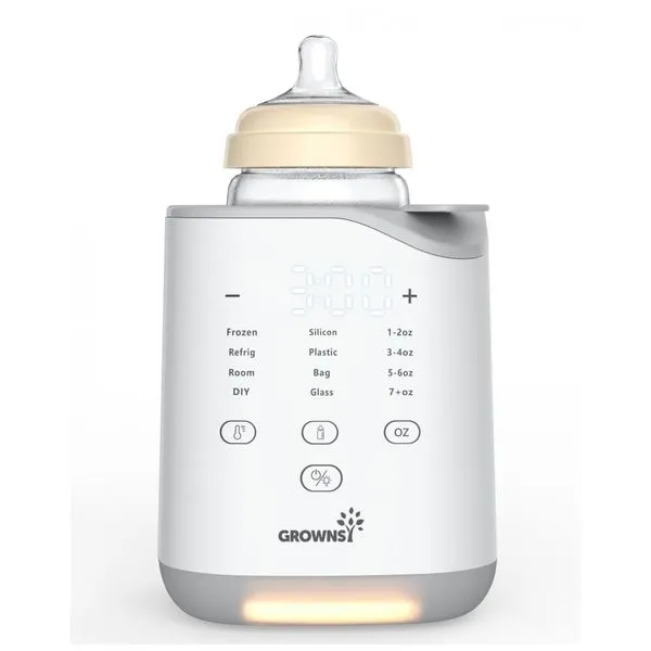 Aquecedor de Mamadeira GROWNSY 2025: Aquecimento Rápido em 35 Minutos, Controle Inteligente de Temperatura, Luz Noturna - Cinza