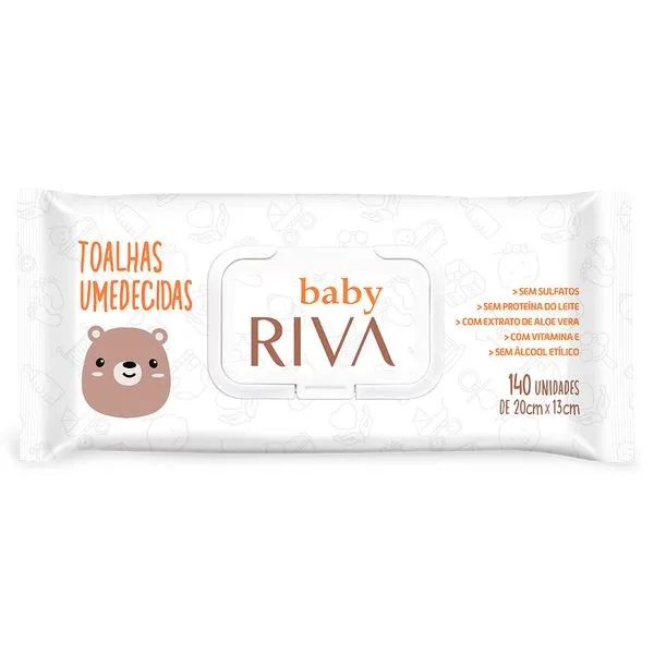 Toalhas Umedecidas Riva Baby Flip Top Com 140 Unidades