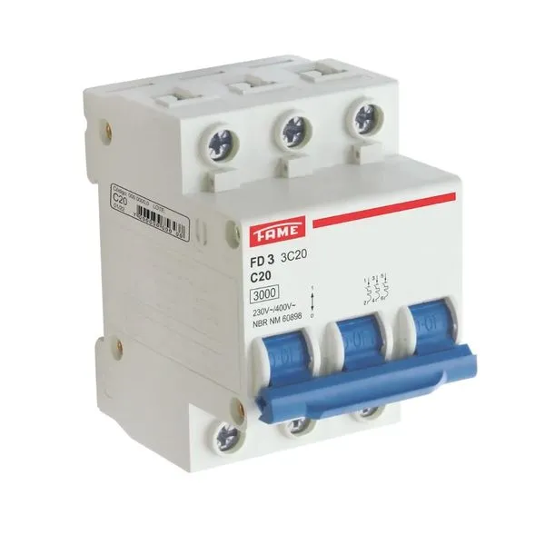 Disjuntor Tripolar DIN Fame 20A Curva C FD 3KA 5216 (MP)