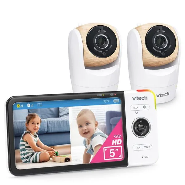 Babá Eletrônica com 2 Câmeras e Monitor 720p HD, Alcance de Até 304 Metros, Sem WiFi, VTech VM928-2HD, Branca 110v