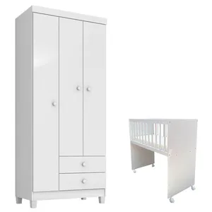 Conjunto Mini Berço Moisés Alegria com Colchão e Guarda Roupa 3 Portas Ternura Baby Portátil Branco Incorplac Mini Berço Moisés Alegria Com Colchão E Guarda Roupa 3 Portas Ternura Baby Branco Flex - Incorplac