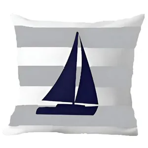 Capa Almofada Azul Barco à Vela Marítima Decorativo 50x50cm