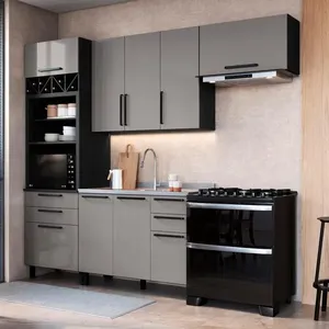 Cozinha Modulada Compacta Fidelitá Mônaco 4 Peças 270cm 9 Portas 4 Gavetas Sem Tampo Chumbo/titânio