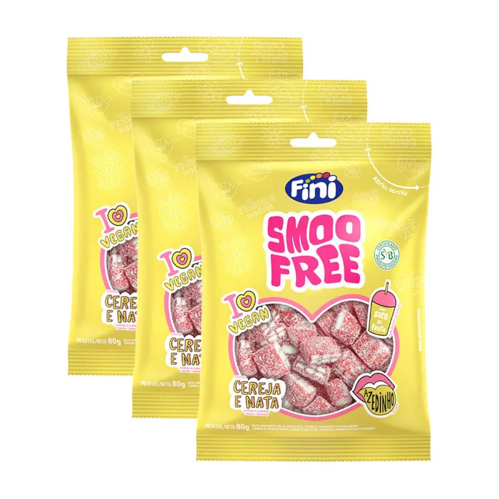 Fini Smoo Free Vegana Cereja e Nata contendo 3 pacotes de 80g cada