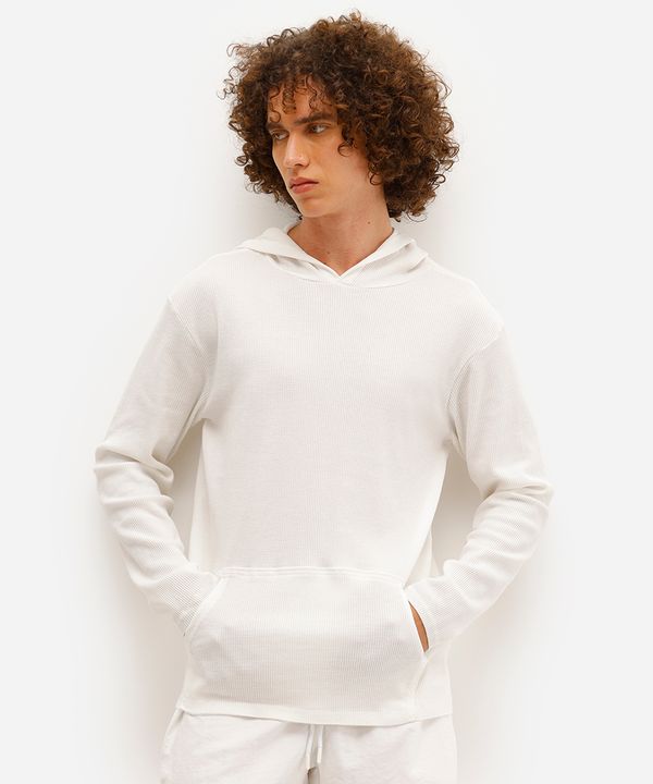 blusa masculina com capuz texturizada off white P