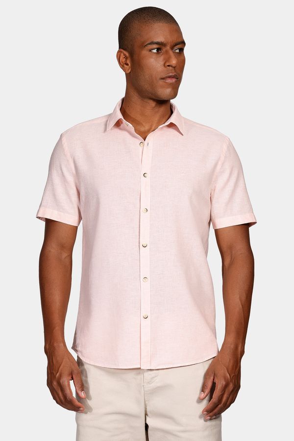 Camisa Manga Curta Slim Linho Algodão Coral - XXG
