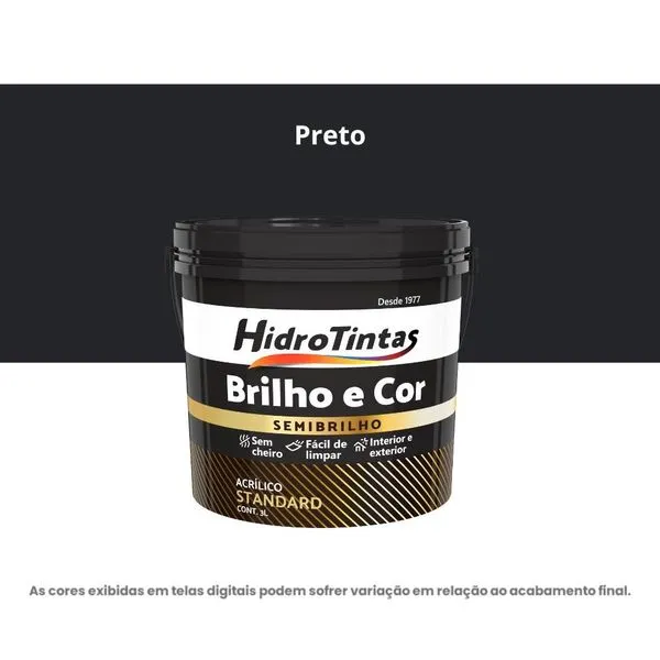 Tinta Acrílica Standard Semibrilho Hidrotintas 3L Brilho E Cor Preto (MP)