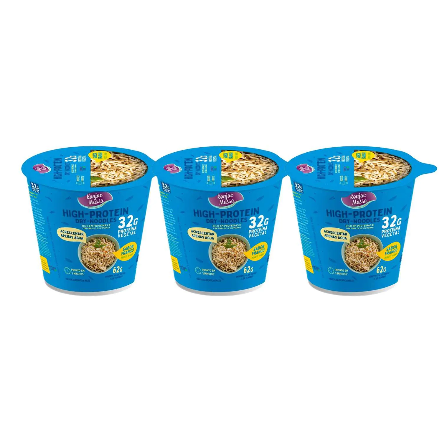 Kit Macarrão Instantâneo De Konjac 32g Proteína Cup Dry-Noodles Sabor Frango - Massa MF 3x69g