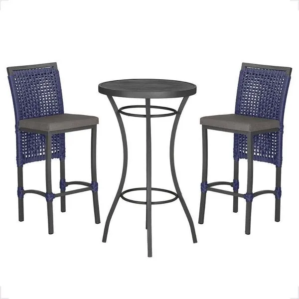 Mesa Bistro E 2 Banquetas Roma Preta Corda Náutica 11 Azul