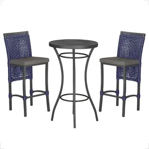 Mesa Bistro E 2 Banquetas Roma Preta Corda Náutica 11 Azul