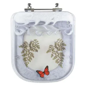 Tampa De Vaso Poliéster Decorada Borboleta Quadra Branco Para Louça Deca