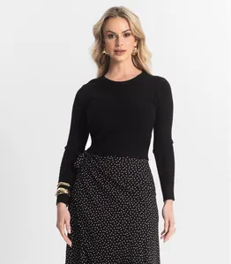 Blusa Feminina Manga Longa Em Tricot Epifani Preto M