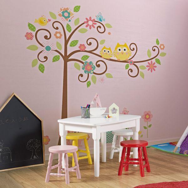 Mesa Infantil e 4 Banquetas Dallas - Branco/Amarelo/Vermelho/Rosa Bebê