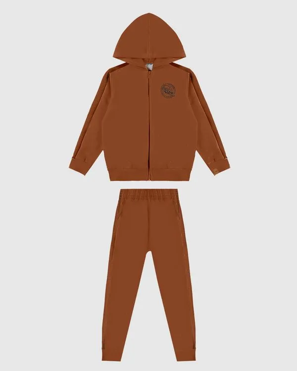 Conjunto Infantil Menino Jaqueta E Calça Jogger Em Moletom Malwee Kids Marrom - 6