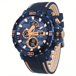 Relógio Digital Masculino Moderno Multifuncional com Luz Noturna Pulseira Tpu Rosa Azul Smael Relógio Digital Masculino Multifuncional com Luz Noturna Pulseira Tpu Rosa Azul Smael