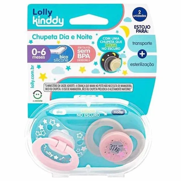 Chupeta Lolly Star Dia E Noite Silicone 2 Unidades Orto T1 Rosa (MP)