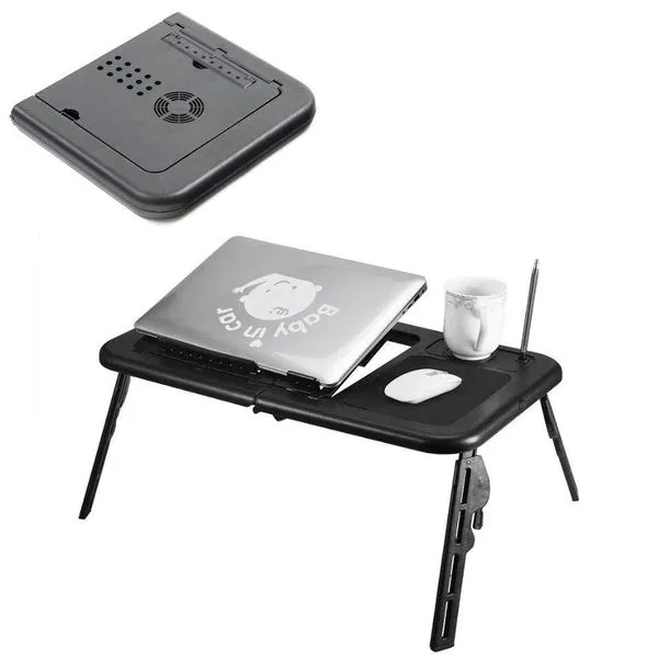 Mesa Suporte para Notebook com Duplo Cooler Base Refrigerada Altura Ajustável Dobrável com Porta Copos e Mouse Pad Mesa Suporte para Notebook com Coolers Base Refrigerada Altura Ajustável Dobrável com Porta Copos