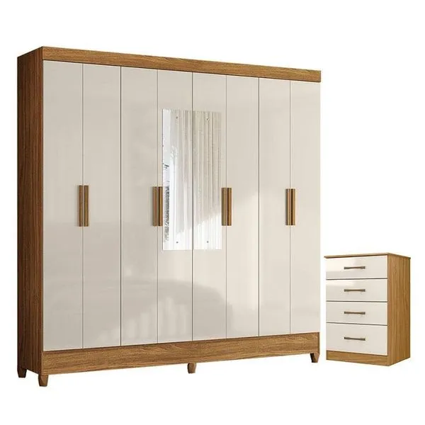 Guarda Roupa Casal com Cômoda Marajó Ms913 8 Portas 6 Gavetas Mdp 204cm Off White Moval Guarda Roupa Casal Marajó Com Espelho E Cômoda Ms913 Freijó Off White - Moval