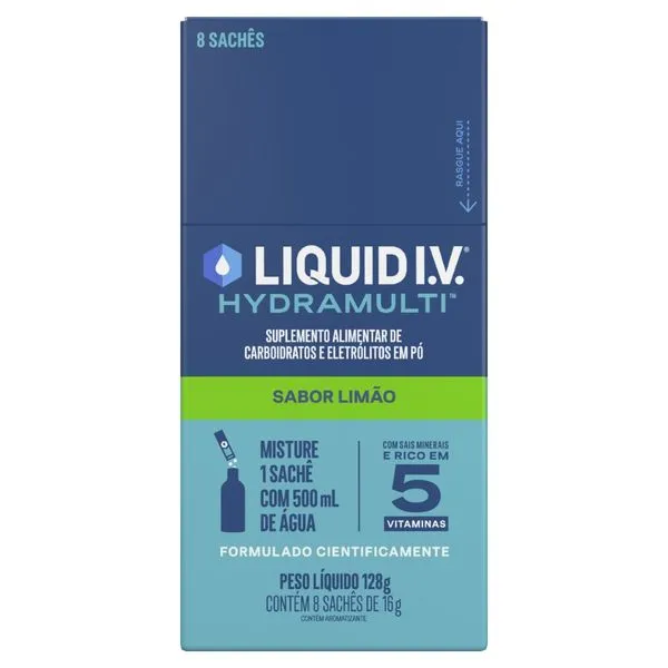 Suplemento Alimentar Liquid I.V. Hydramulti Sabor Limão 8 Sachês de 16g Cada