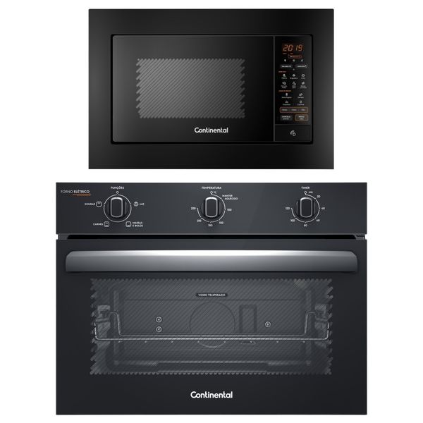 Torre de Cocção com Micro-ondas de Embutir 27L Preto (MC2EP) + Forno de Embutir Elétrico 50L (OC4EM) Continental 127V
