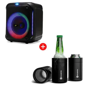 Caixa de Som Bluetooth TWS Get Cube 2 + Can Cooler Goldentec para Lata e Long neck Preto