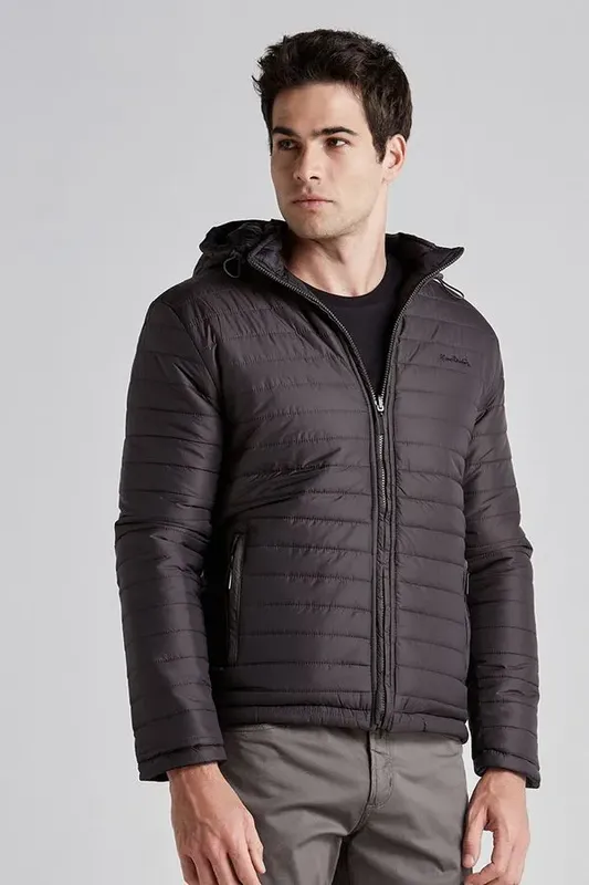 Jaqueta Puffer Dupla Face - Marrom / Grafite - G
