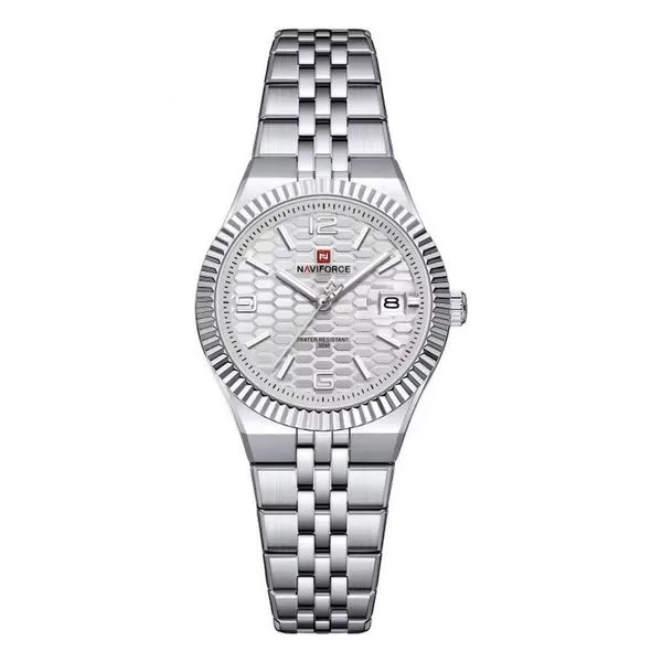 Relógio de Pulso Feminino Quartzo Luxo Bracelete em Aço Inox Branco à Prova D'água Naviforce Relógio de Pulso Feminino Quartzo Bracelete Aço Inox Branco à Prova D'água Naviforce