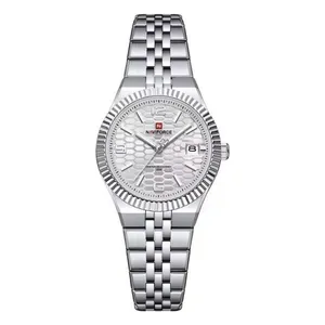 Relógio de Pulso Feminino Quartzo Luxo Bracelete em Aço Inox Branco à Prova D'água Naviforce Relógio de Pulso Feminino Quartzo Bracelete Aço Inox Branco à Prova D'água Naviforce